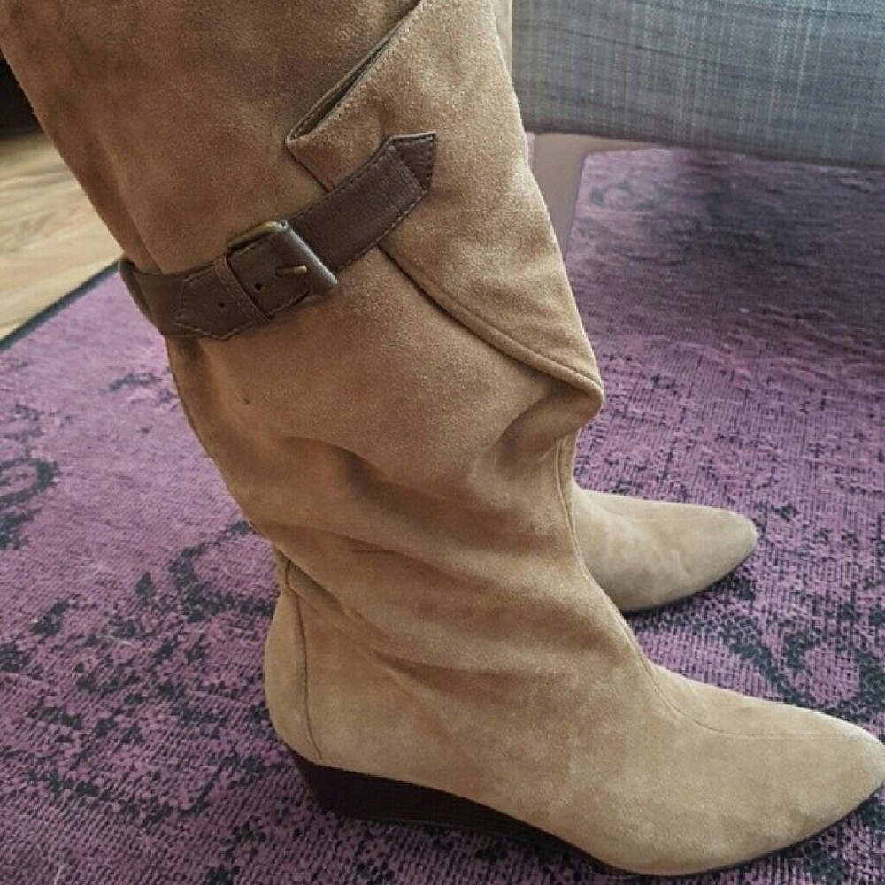 Suede Slouch Wedge Boots